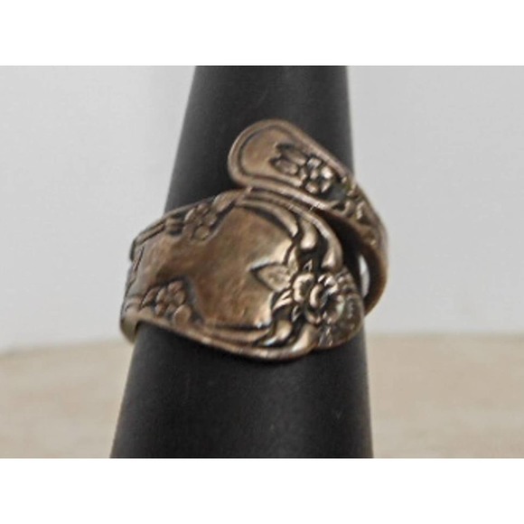 Sterling Silver Spoon Ring Size 6 Adjustable Floral Wrap Vintage Style - Picture 4 of 10